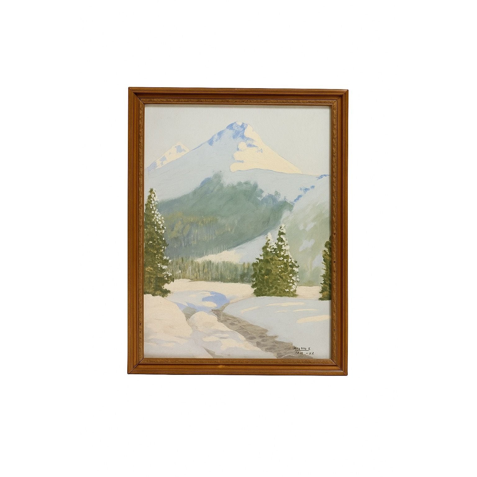 Oil Painting Pastel Winter Landscape Artist signed Starbuck Jones 1936 Vinage Mountain Peks River Snow Scene Framed Home Decor Decorative