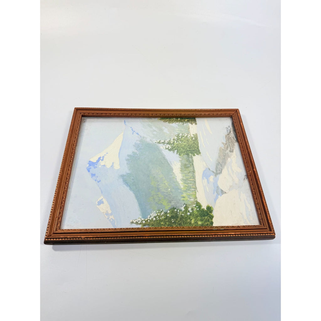Oil Painting Pastel Winter Landscape Artist signed Starbuck Jones 1936 Vinage Mountain Peks River Snow Scene Framed Home Decor Decorative