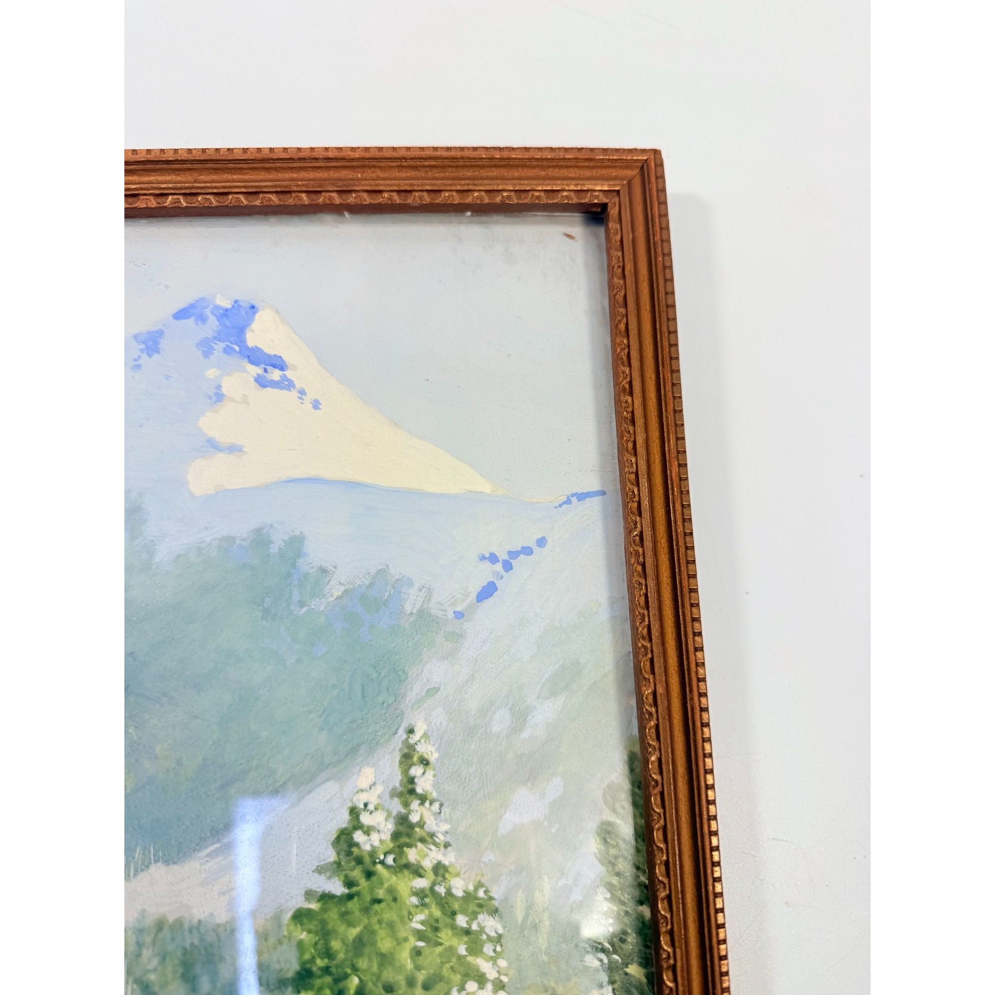 Oil Painting Pastel Winter Landscape Artist signed Starbuck Jones 1936 Vinage Mountain Peks River Snow Scene Framed Home Decor Decorative