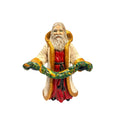 Santa Statue Figurine Father Christmas Hand Painted Ceramaic Mold Vintage Mid Century Holding Garland Wreath Gold trimmed Robe Holiday