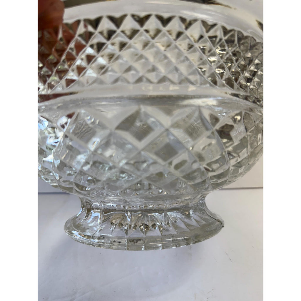 Bowl Fruit Salad Compote Pedestal Footed Centerpiece Anchor Hocking Wexford Vintage Pressed Glass Diamond Point Glassware Scalloped Edge