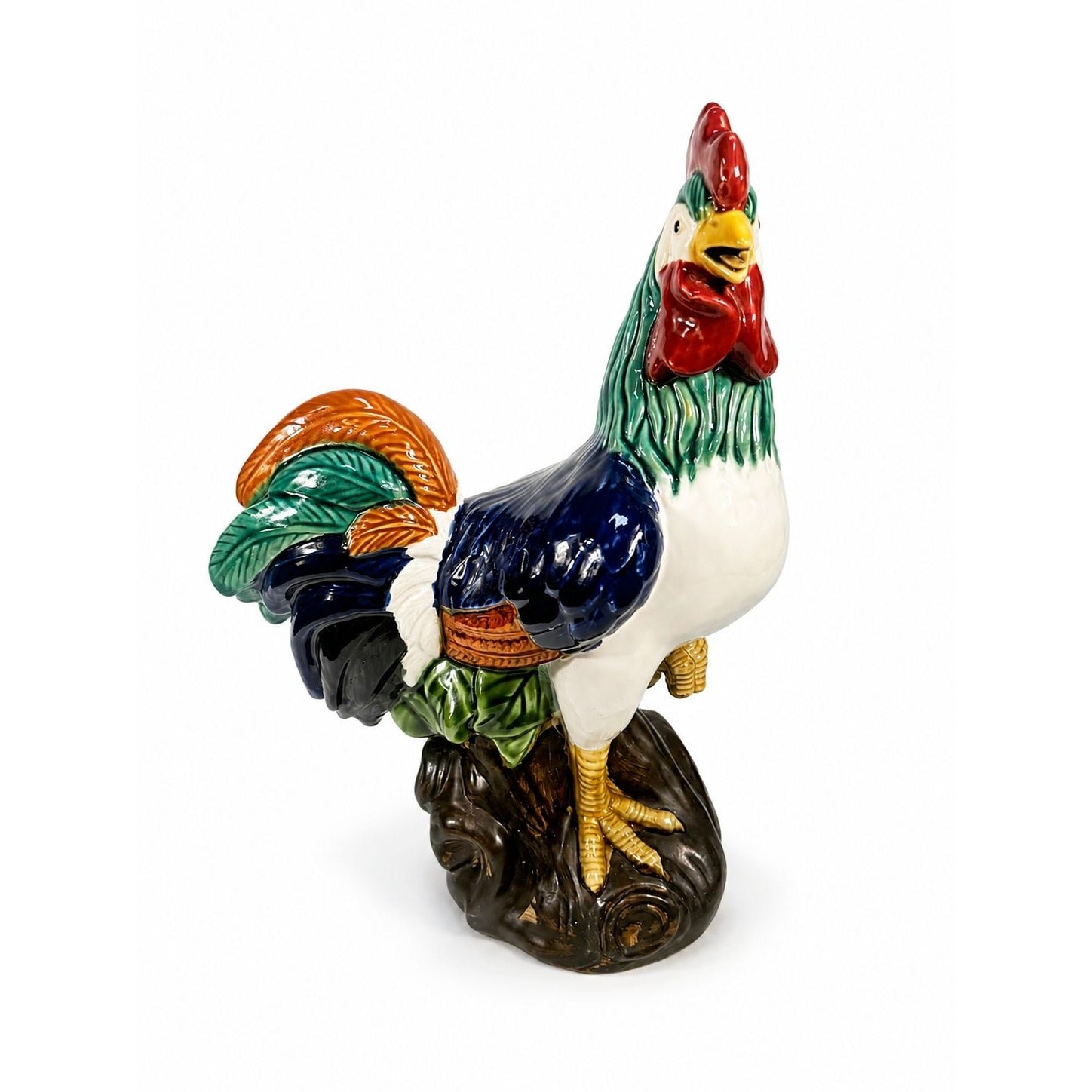Rooster Figurine Statue Vintage Large Pottery Ceramic Hand Painted Majolica Chicken Home Kitchen Decor Decorative Accents Farmhouse Country