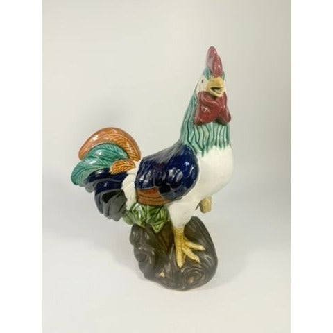 Rooster Figurine Statue Vintage Large Pottery Ceramic Hand Painted Majolica Chicken Home Kitchen Decor Decorative Accents Farmhouse Country