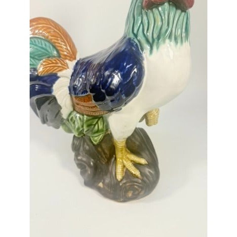 Rooster Figurine Statue Vintage Large Pottery Ceramic Hand Painted Majolica Chicken Home Kitchen Decor Decorative Accents Farmhouse Country