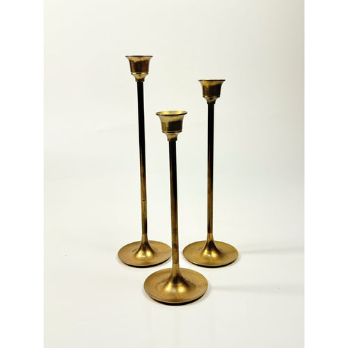 Brass Taper Candle Holders Tulip Shaped Vintage Set 3 Home Shelf Table Decor Wedding Decorative Accents Gold Made in Taiwan