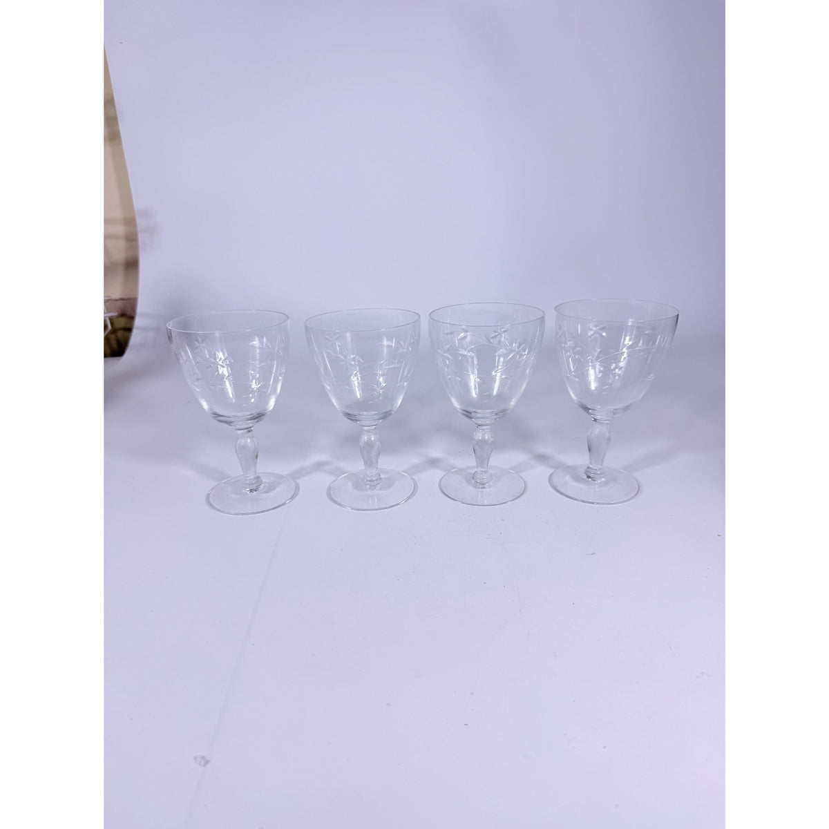 Crystal Stemware Wine Water Goblets Etched Glass Vintage Czech Set 4 Tapered Ball Stem Barware Glassware Replacement Hostess