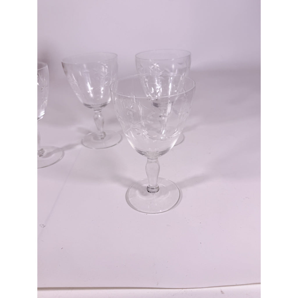 Crystal Stemware Wine Water Goblets Etched Glass Vintage Czech Set 4 Tapered Ball Stem Barware Glassware Replacement Hostess