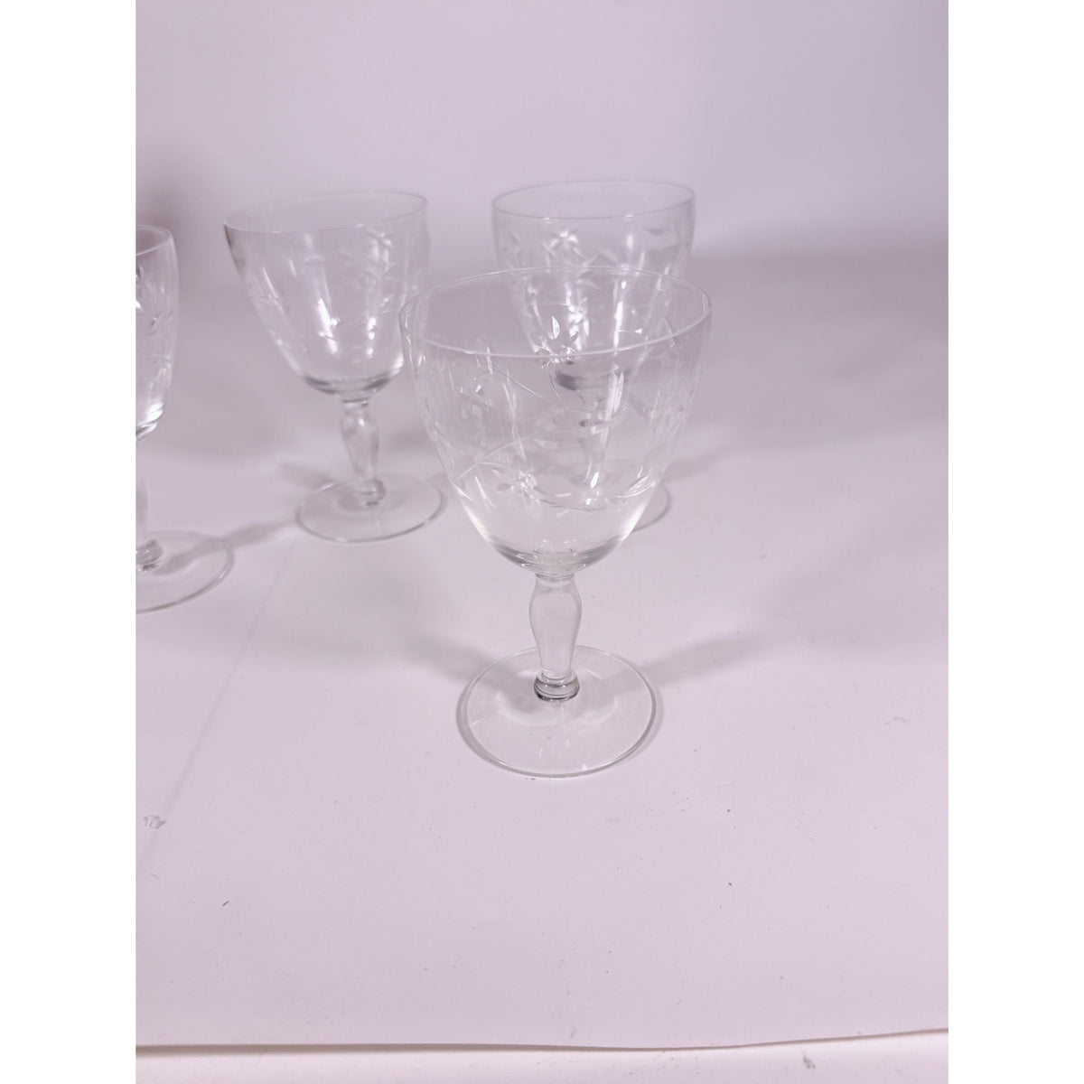 Crystal Stemware Wine Water Goblets Etched Glass Vintage Czech Set 4 Tapered Ball Stem Barware Glassware Replacement Hostess