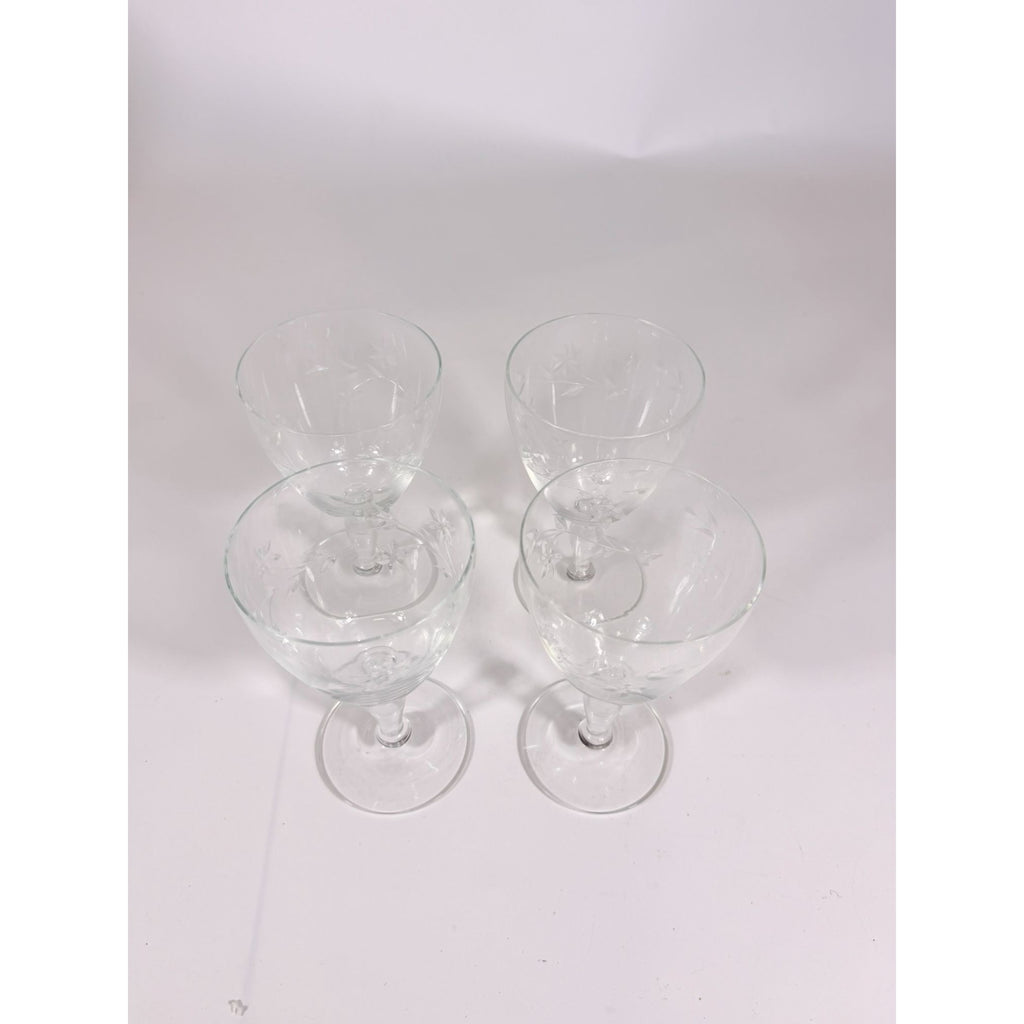 Crystal Stemware Wine Water Goblets Etched Glass Vintage Czech Set 4 Tapered Ball Stem Barware Glassware Replacement Hostess