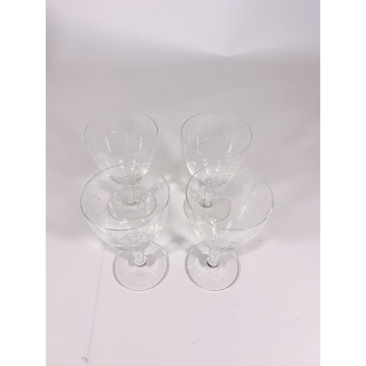 Crystal Stemware Wine Water Goblets Etched Glass Vintage Czech Set 4 Tapered Ball Stem Barware Glassware Replacement Hostess