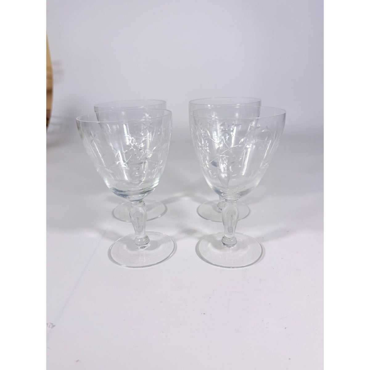 Crystal Stemware Wine Water Goblets Etched Glass Vintage Czech Set 4 Tapered Ball Stem Barware Glassware Replacement Hostess