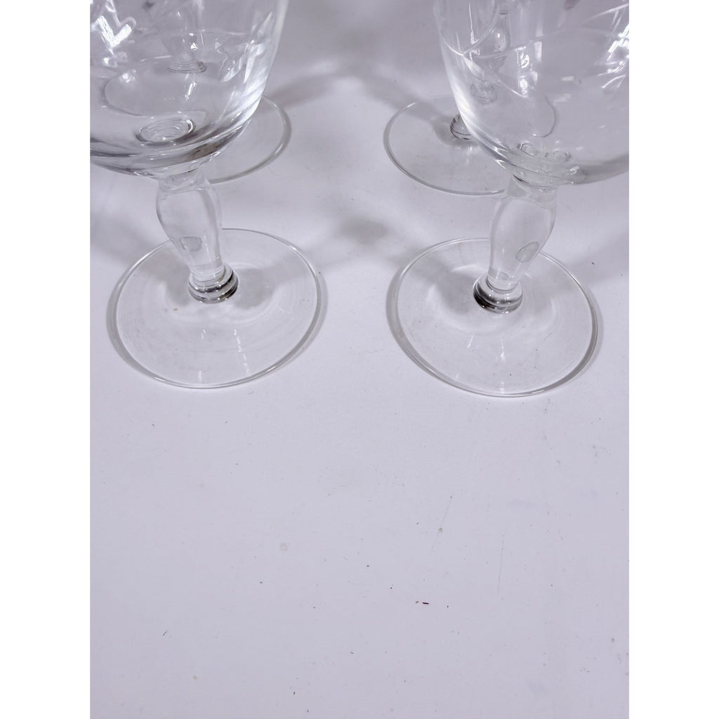 Crystal Stemware Wine Water Goblets Etched Glass Vintage Czech Set 4 Tapered Ball Stem Barware Glassware Replacement Hostess