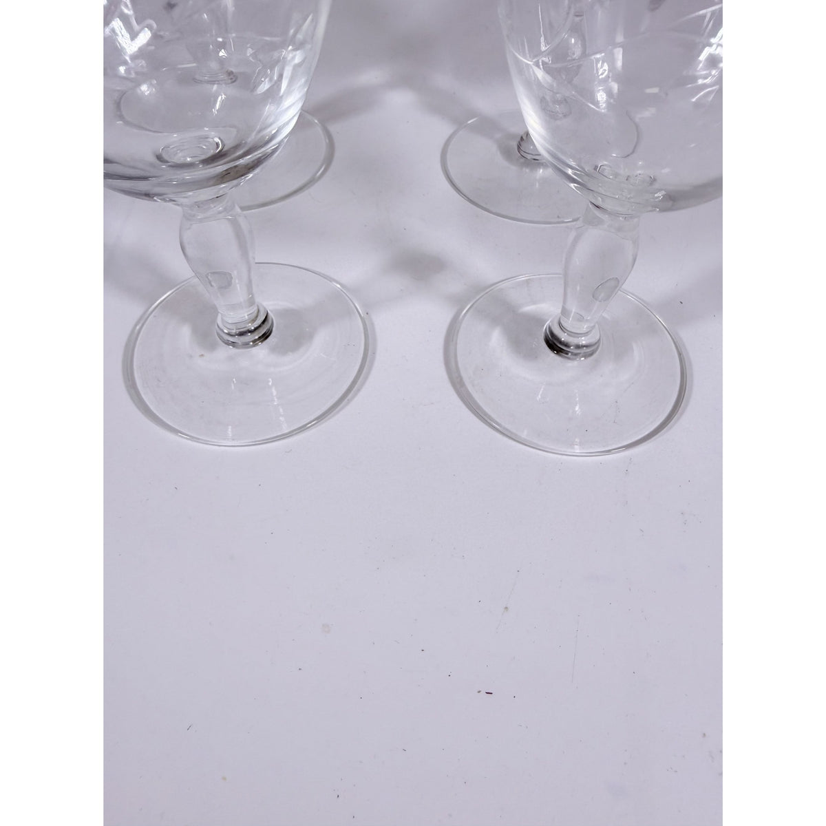 Crystal Stemware Wine Water Goblets Etched Glass Vintage Czech Set 4 Tapered Ball Stem Barware Glassware Replacement Hostess