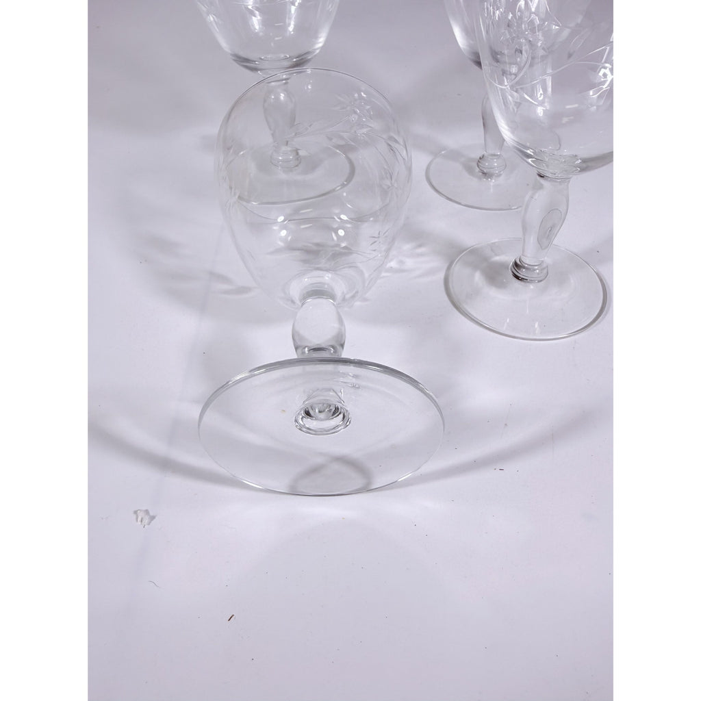 Crystal Stemware Wine Water Goblets Etched Glass Vintage Czech Set 4 Tapered Ball Stem Barware Glassware Replacement Hostess