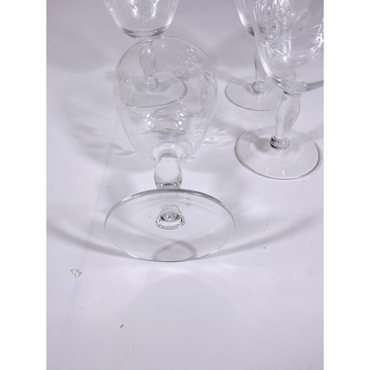 Crystal Stemware Wine Water Goblets Etched Glass Vintage Czech Set 4 Tapered Ball Stem Barware Glassware Replacement Hostess