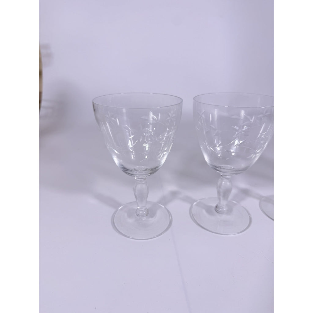 Crystal Stemware Wine Water Goblets Etched Glass Vintage Czech Set 4 Tapered Ball Stem Barware Glassware Replacement Hostess