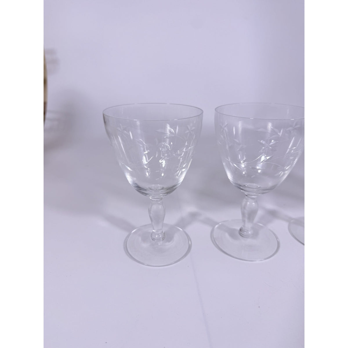 Crystal Stemware Wine Water Goblets Etched Glass Vintage Czech Set 4 Tapered Ball Stem Barware Glassware Replacement Hostess