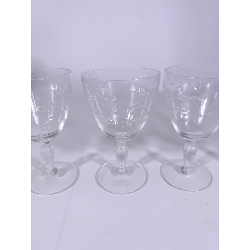 Crystal Stemware Wine Water Goblets Etched Glass Vintage Czech Set 4 Tapered Ball Stem Barware Glassware Replacement Hostess