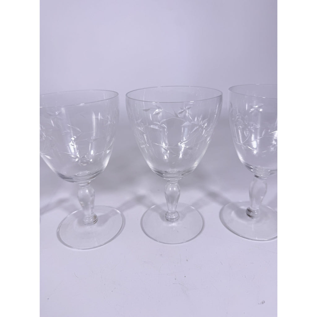 Crystal Stemware Wine Water Goblets Etched Glass Vintage Czech Set 4 Tapered Ball Stem Barware Glassware Replacement Hostess