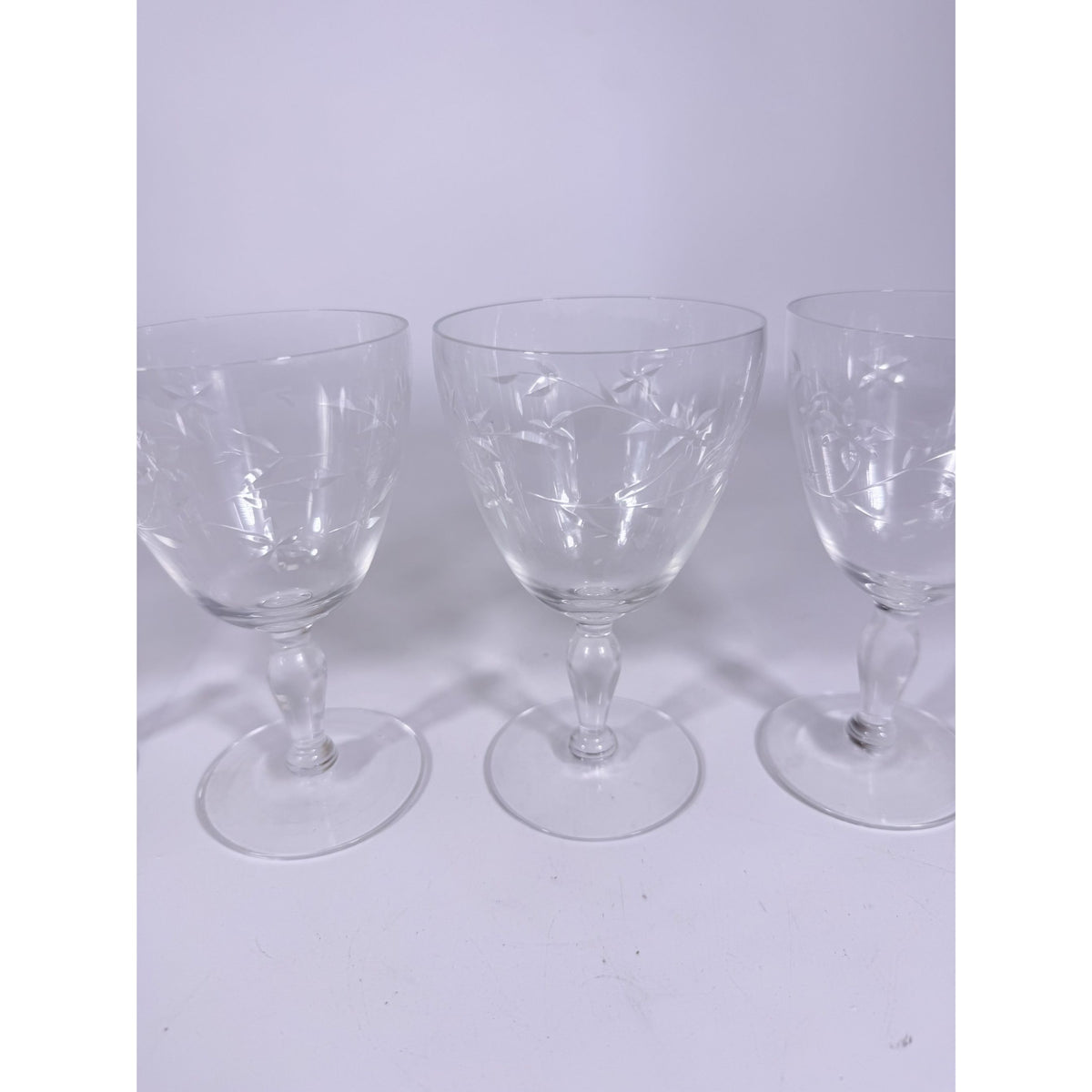 Crystal Stemware Wine Water Goblets Etched Glass Vintage Czech Set 4 Tapered Ball Stem Barware Glassware Replacement Hostess