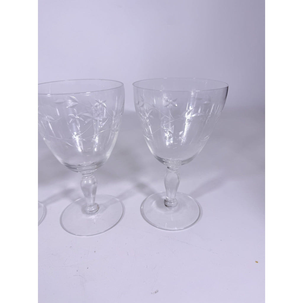 Crystal Stemware Wine Water Goblets Etched Glass Vintage Czech Set 4 Tapered Ball Stem Barware Glassware Replacement Hostess