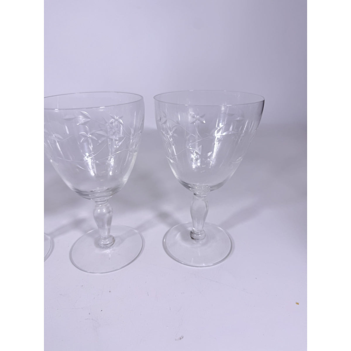 Crystal Stemware Wine Water Goblets Etched Glass Vintage Czech Set 4 Tapered Ball Stem Barware Glassware Replacement Hostess