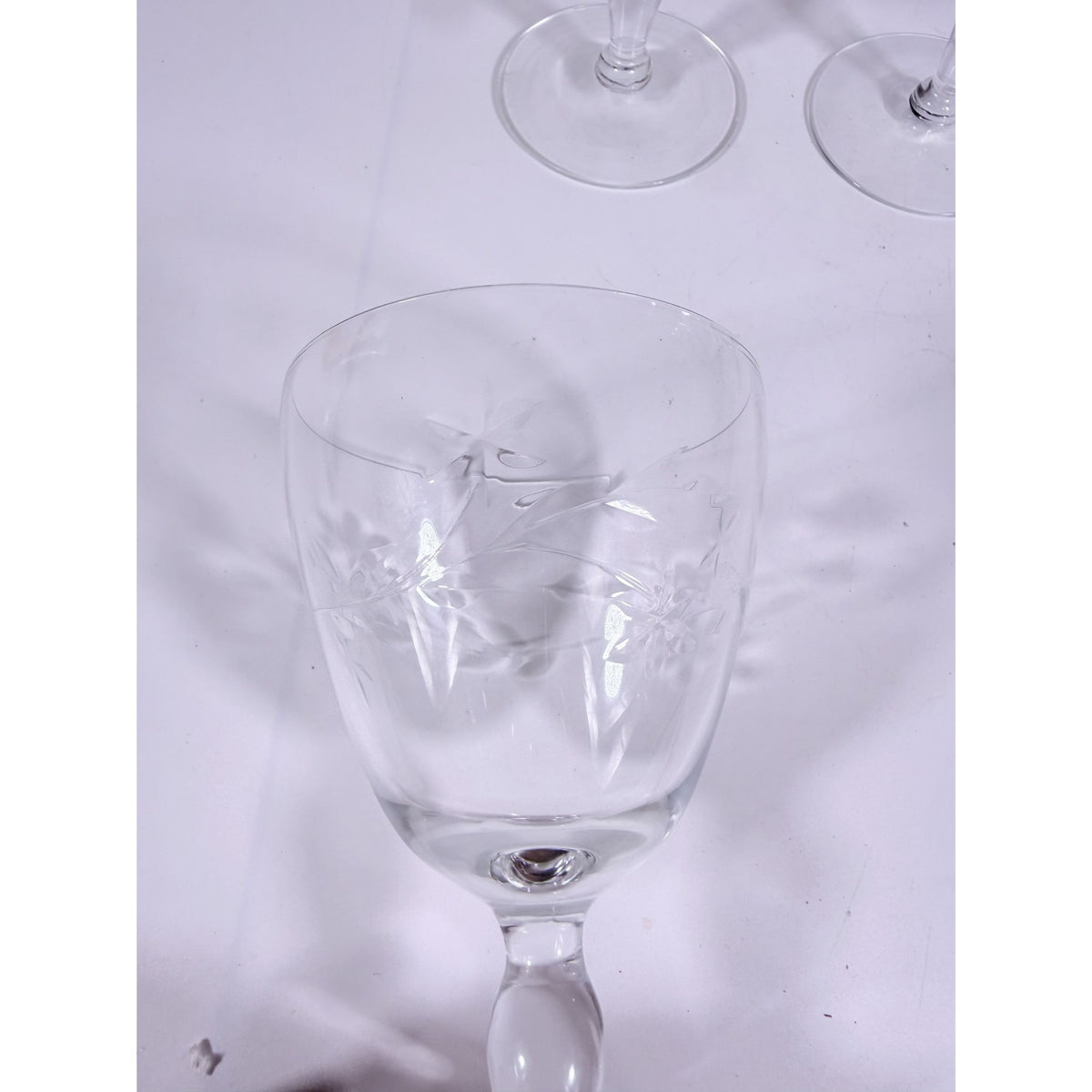 Crystal Stemware Wine Water Goblets Etched Glass Vintage Czech Set 4 Tapered Ball Stem Barware Glassware Replacement Hostess
