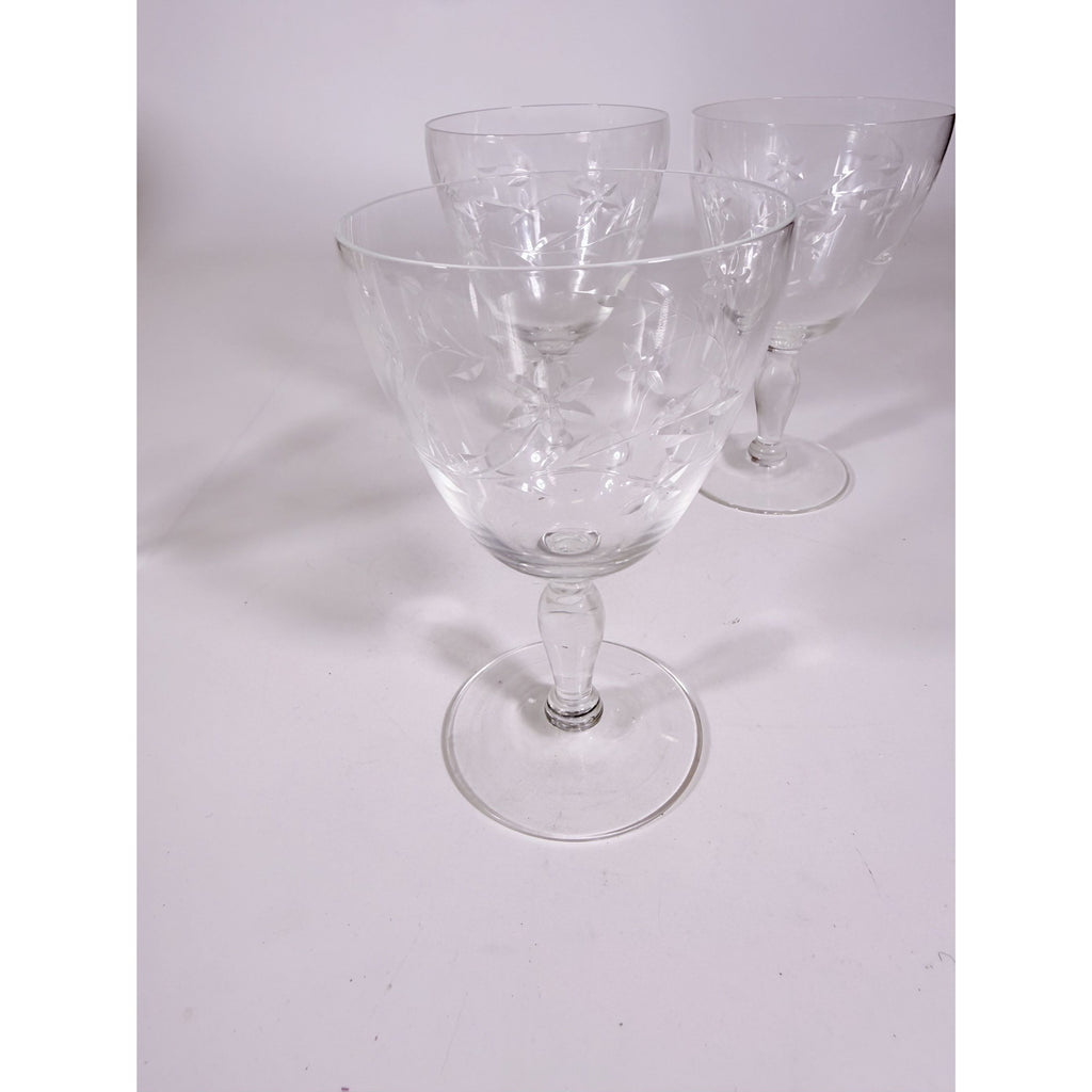 Crystal Stemware Wine Water Goblets Etched Glass Vintage Czech Set 4 Tapered Ball Stem Barware Glassware Replacement Hostess