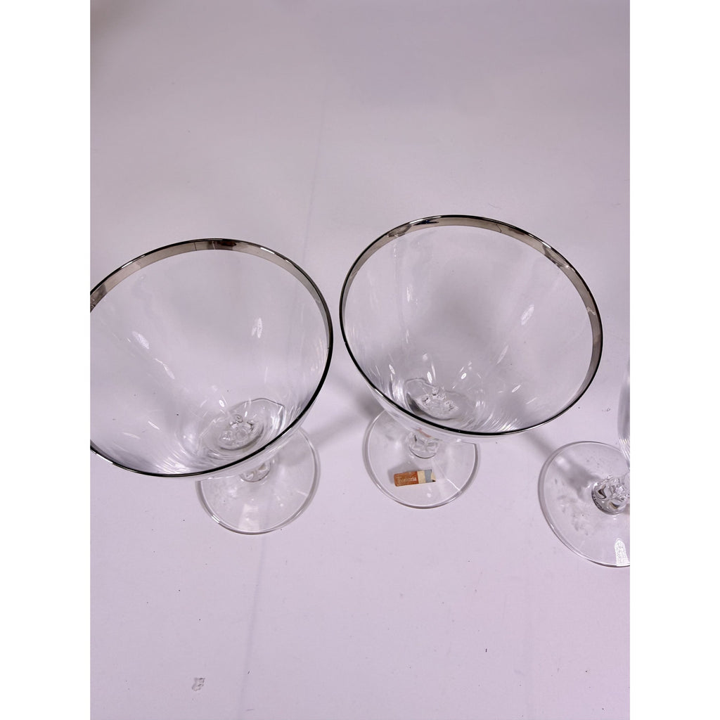 Stemmed Water Goblet Fostoria Wedding Ring Set 3 Silver Band Vintage Replacement Glassware Drinking Glasses Stem