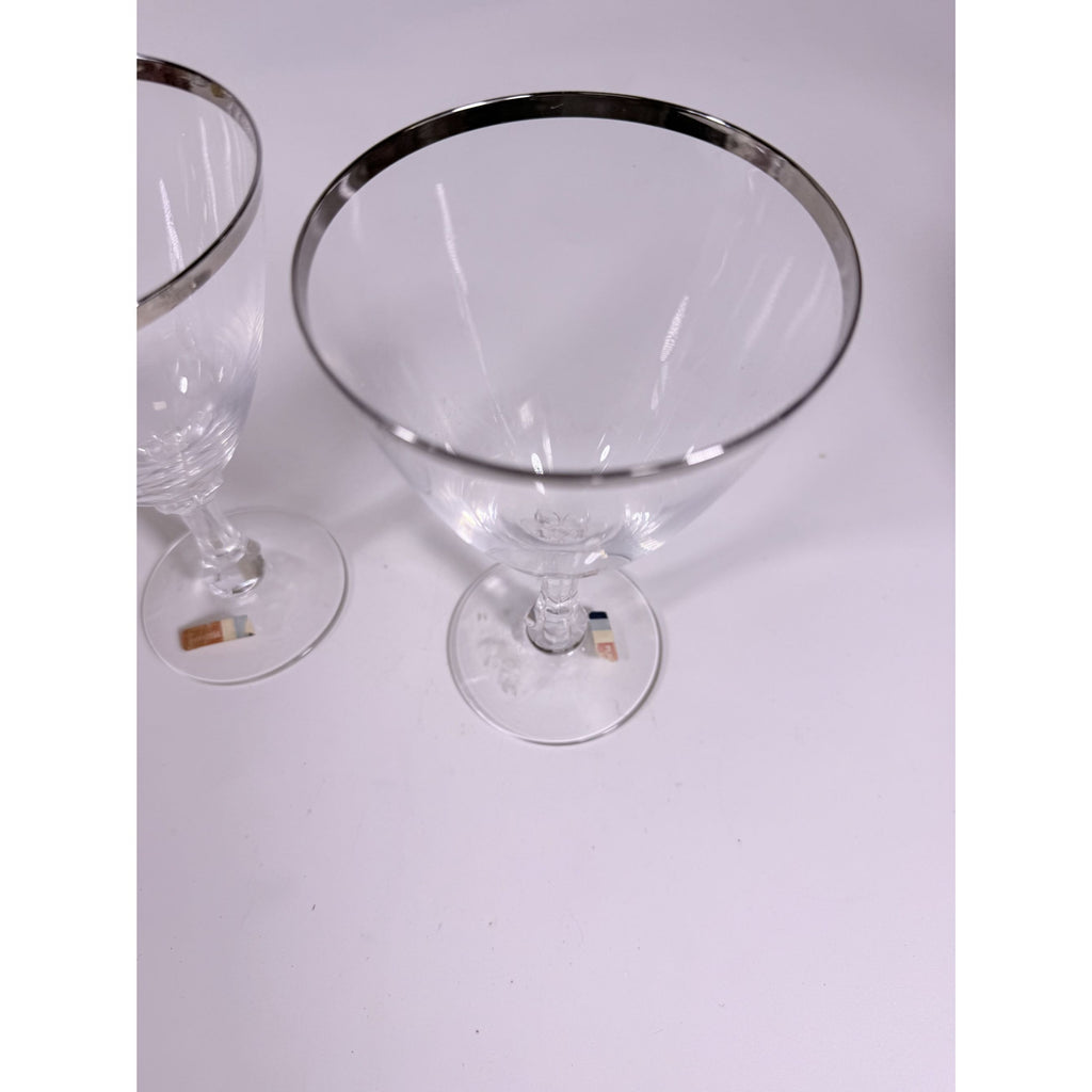 Stemmed Water Goblet Fostoria Wedding Ring Set 3 Silver Band Vintage Replacement Glassware Drinking Glasses Stem