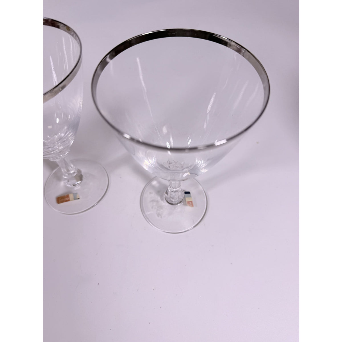 Stemmed Water Goblet Fostoria Wedding Ring Set 3 Silver Band Vintage Replacement Glassware Drinking Glasses Stem