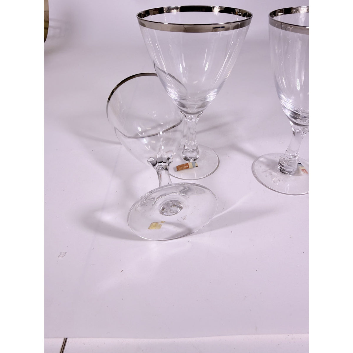 Stemmed Water Goblet Fostoria Wedding Ring Set 3 Silver Band Vintage Replacement Glassware Drinking Glasses Stem