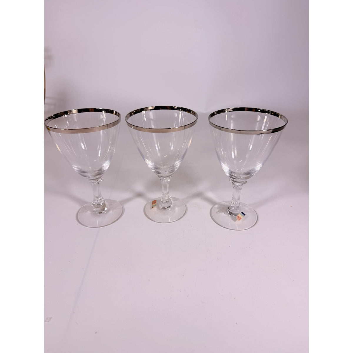 Stemmed Water Goblet Fostoria Wedding Ring Set 3 Silver Band Vintage Replacement Glassware Drinking Glasses Stem