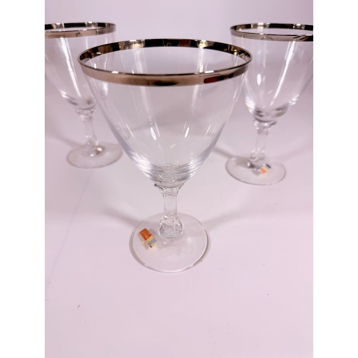 Stemmed Water Goblet Fostoria Wedding Ring Set 3 Silver Band Vintage Replacement Glassware Drinking Glasses Stem