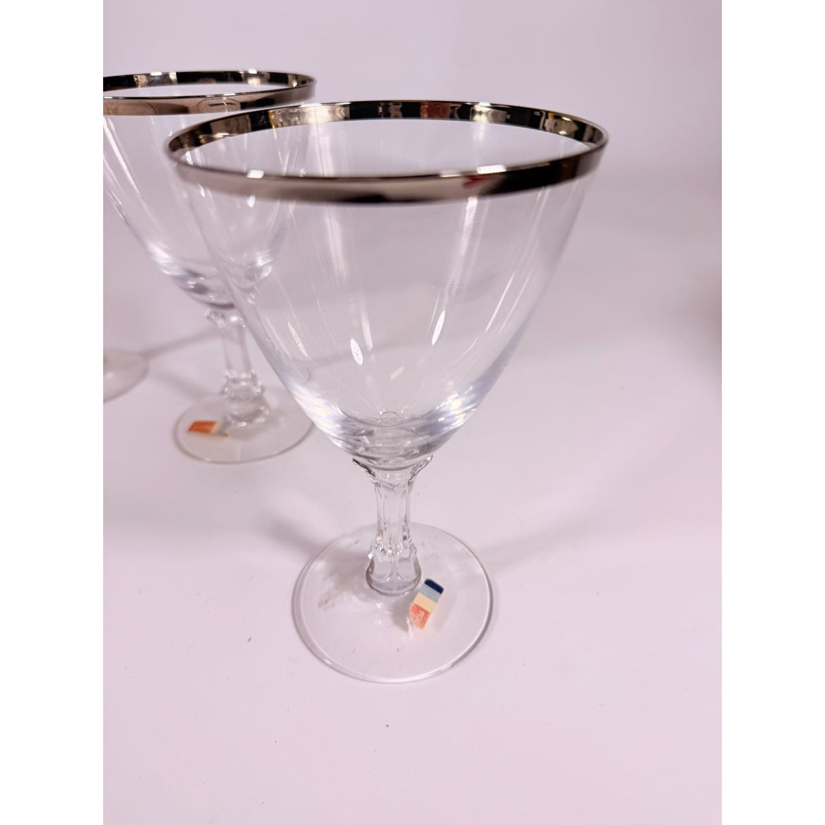 Stemmed Water Goblet Fostoria Wedding Ring Set 3 Silver Band Vintage Replacement Glassware Drinking Glasses Stem