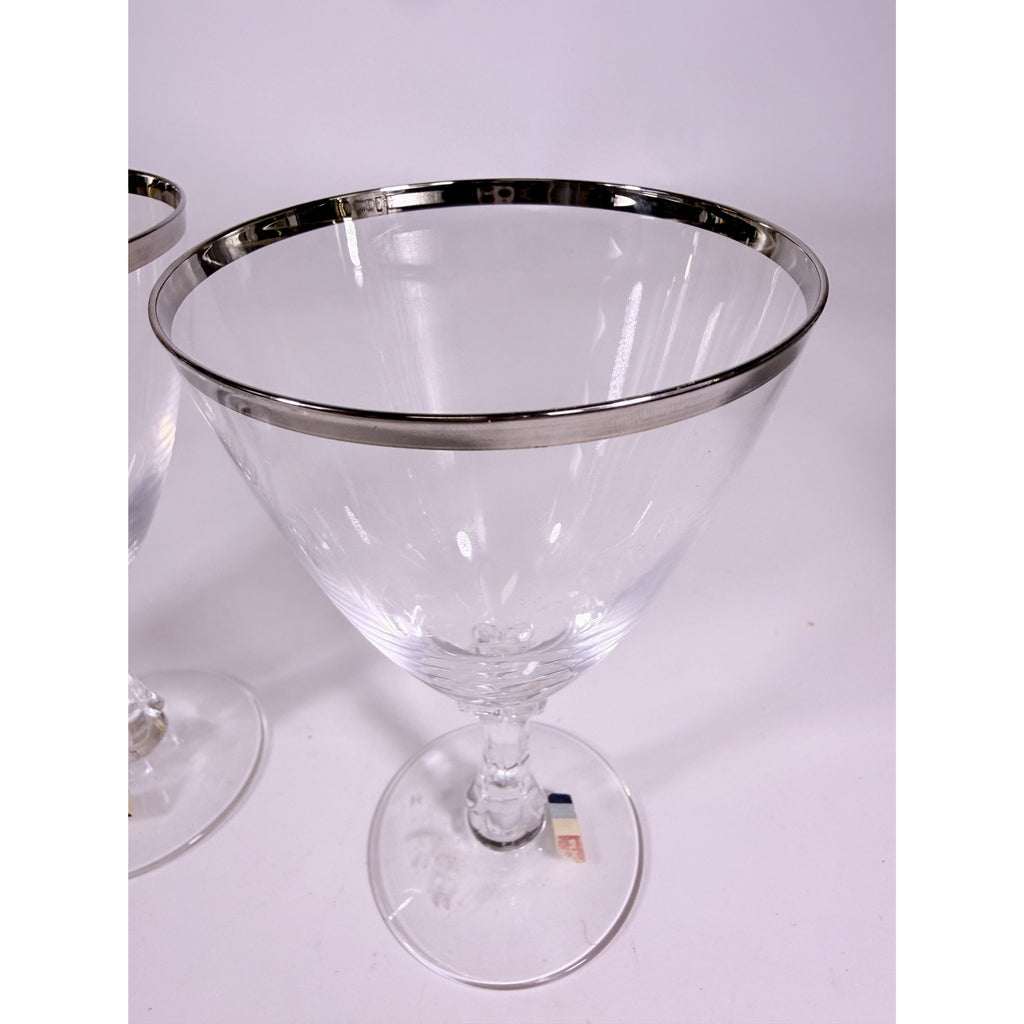 Stemmed Water Goblet Fostoria Wedding Ring Set 3 Silver Band Vintage Replacement Glassware Drinking Glasses Stem