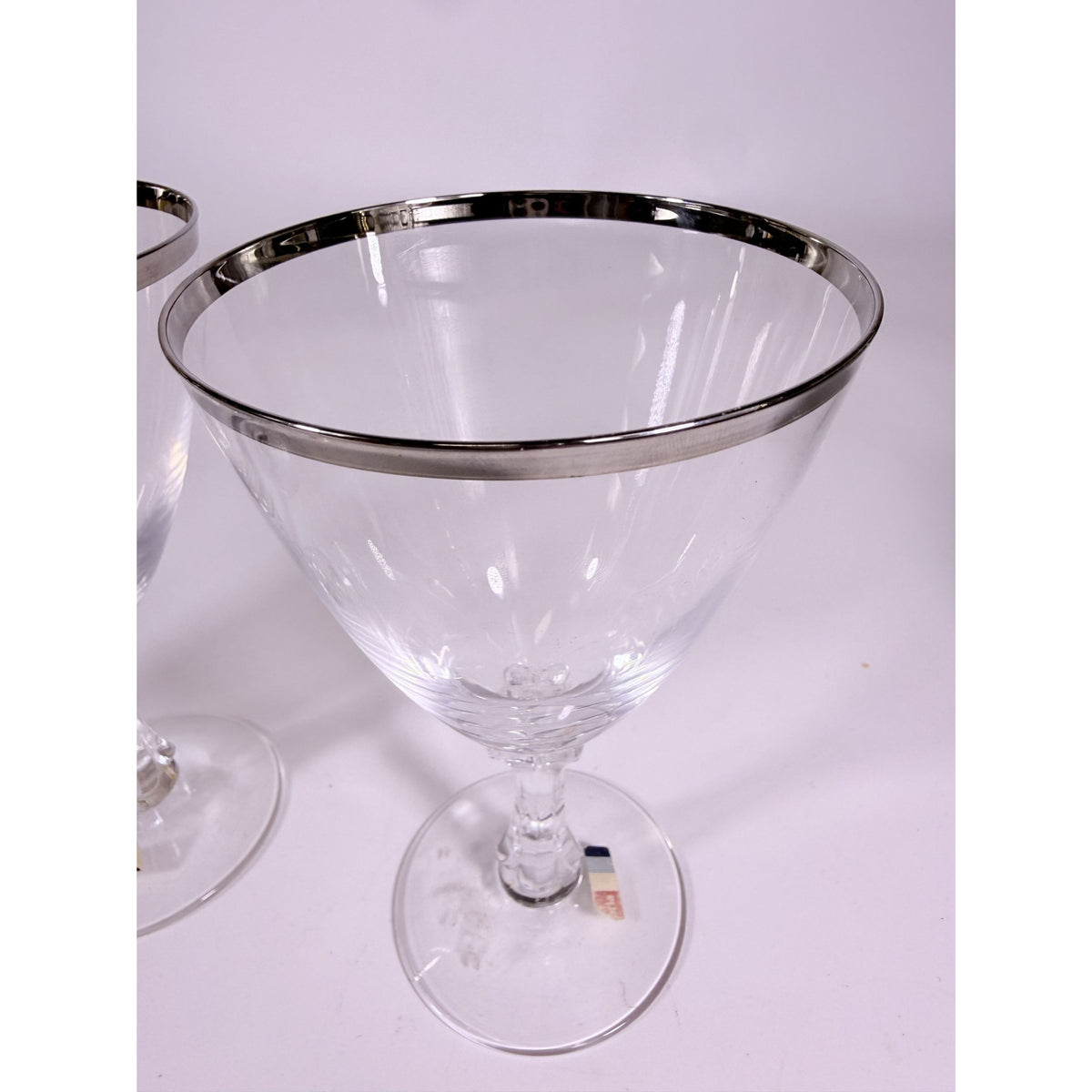 Stemmed Water Goblet Fostoria Wedding Ring Set 3 Silver Band Vintage Replacement Glassware Drinking Glasses Stem