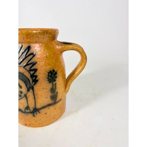 Stoneware Pottery Salt glazed Tankard Mug Rinny Staber Potter Redware Ancram NY Vintage Signed Folk Art Farmhouse Primitive