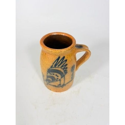 Stoneware Pottery Salt glazed Tankard Mug Rinny Staber Potter Redware Ancram NY Vintage Signed Folk Art Farmhouse Primitive