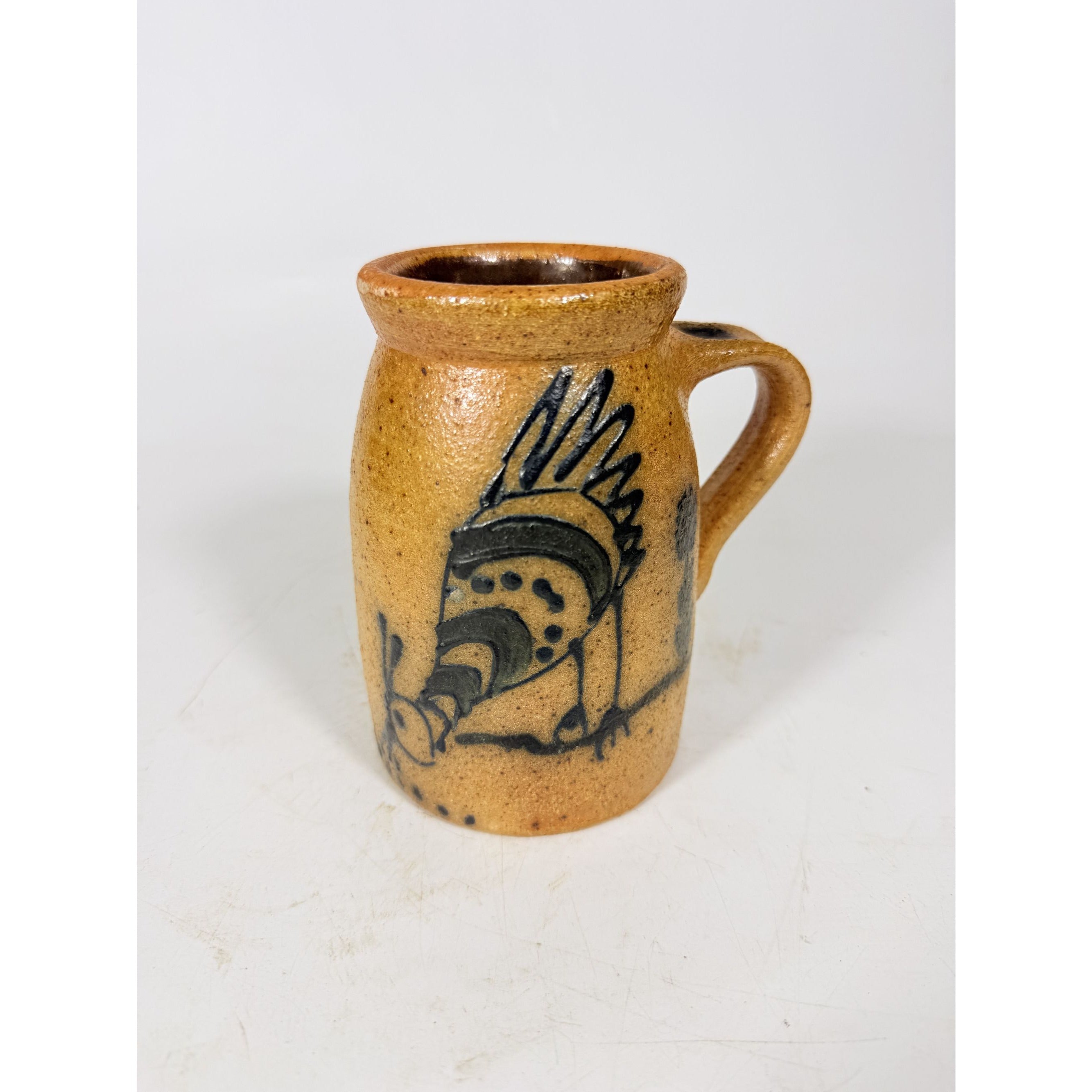 Stoneware Pottery Salt glazed Tankard Mug Rinny Staber Potter Redware Ancram NY Vintage Signed Folk Art Farmhouse Primitive