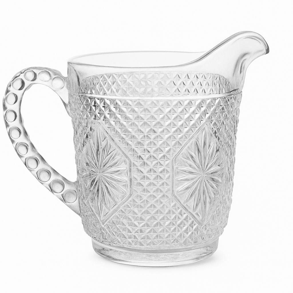 Milk Pitcher Creamer Imperial Amelia Clear Depression Glass Star Medallion Replacement Glassware Hostess Party Catering VIntage