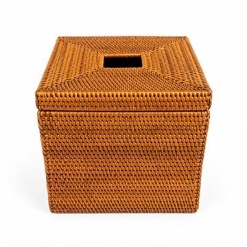 Atta Rattan Tissue Box Cover Hand Woven Natural Hinged Bathroom Office Decor