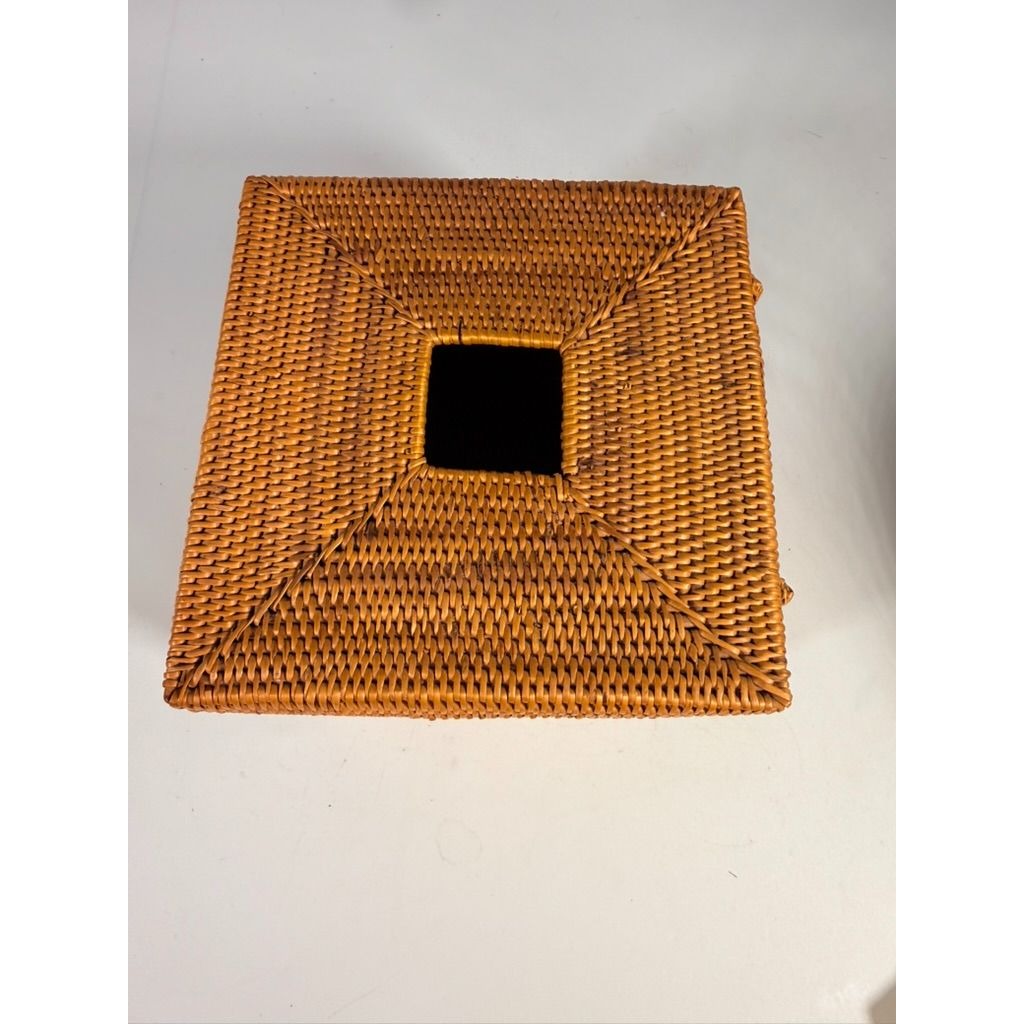 Atta Rattan Tissue Box Cover Hand Woven Natural Hinged Bathroom Office Decor