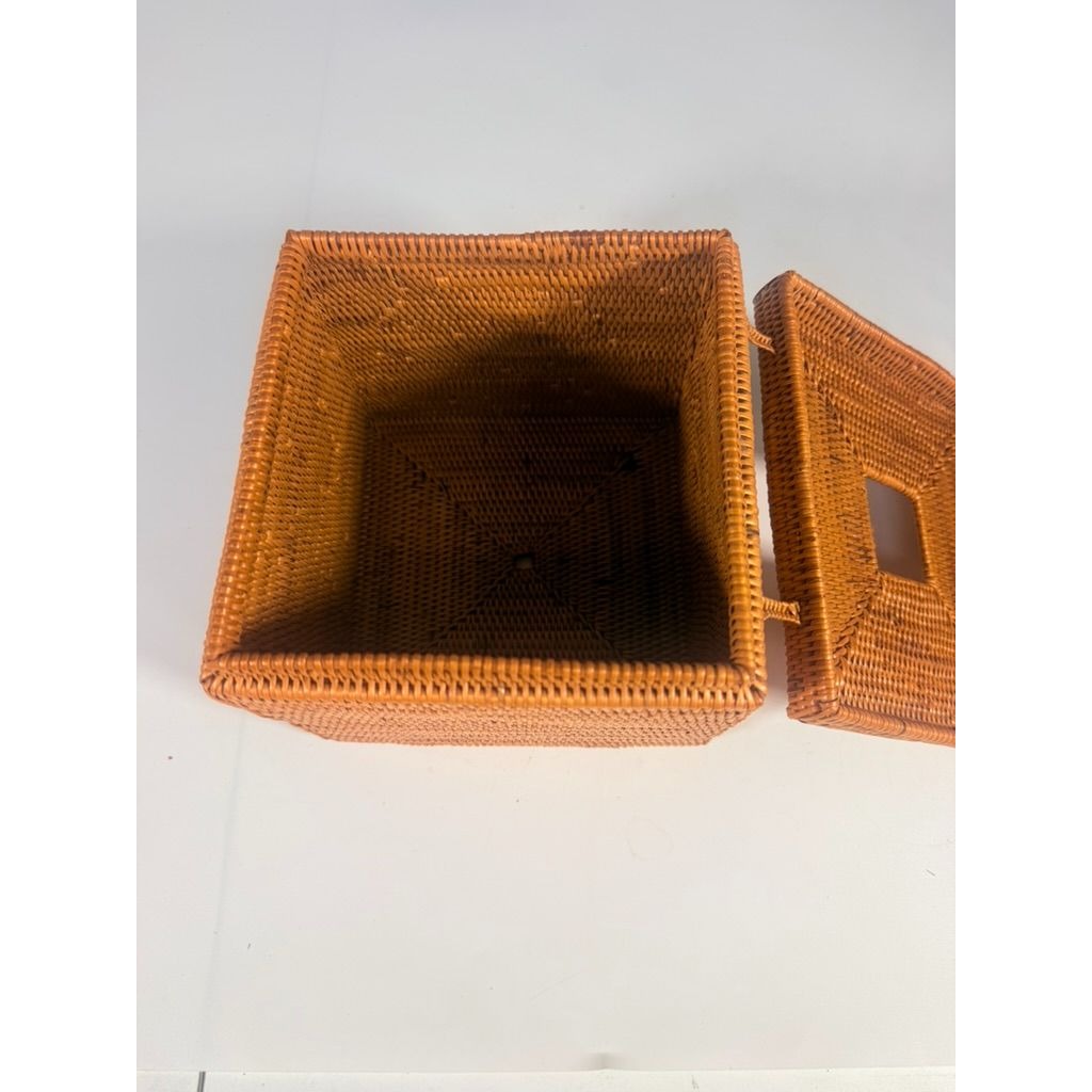 Atta Rattan Tissue Box Cover Hand Woven Natural Hinged Bathroom Office Decor