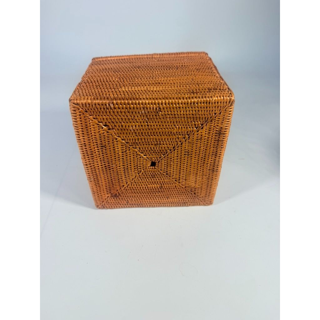 Atta Rattan Tissue Box Cover Hand Woven Natural Hinged Bathroom Office Decor