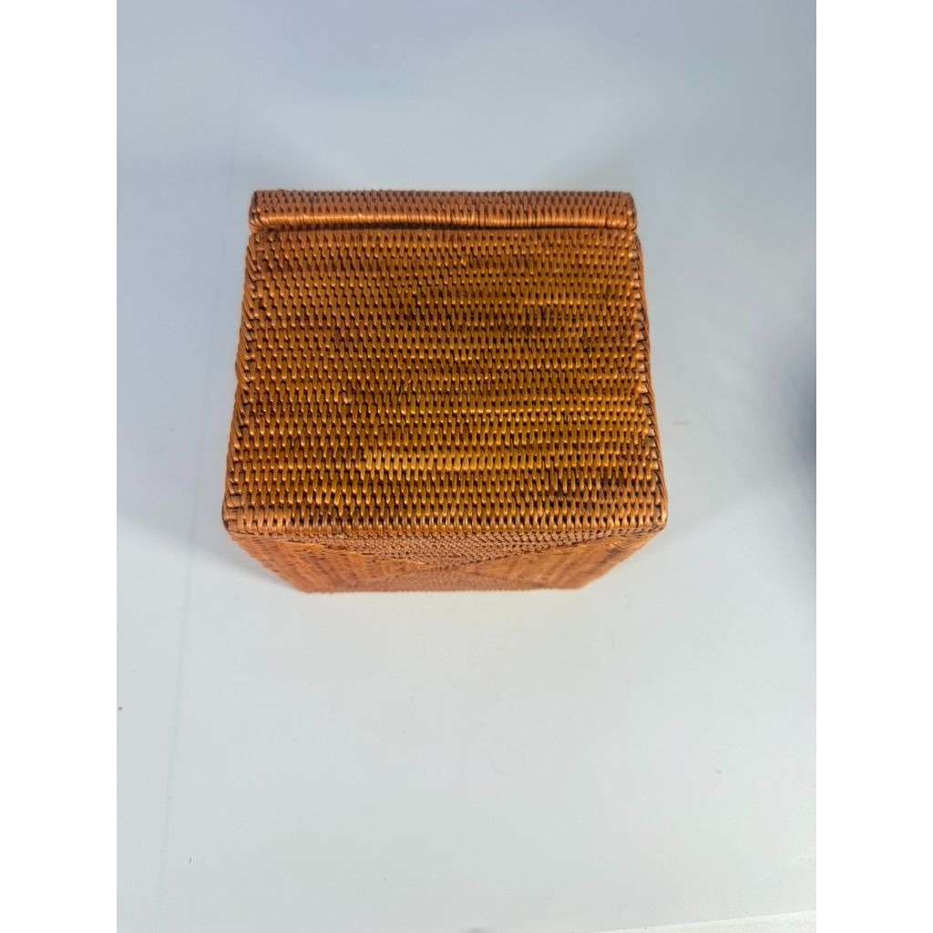 Atta Rattan Tissue Box Cover Hand Woven Natural Hinged Bathroom Office Decor