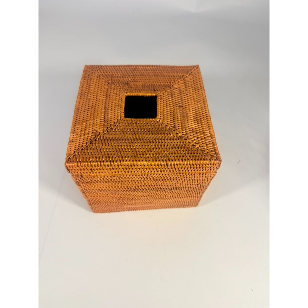 Atta Rattan Tissue Box Cover Hand Woven Natural Hinged Bathroom Office Decor