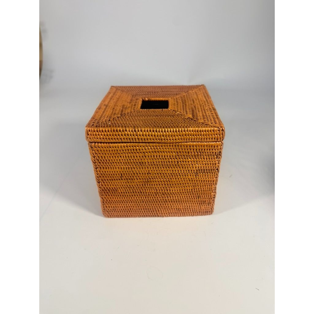 Atta Rattan Tissue Box Cover Hand Woven Natural Hinged Bathroom Office Decor