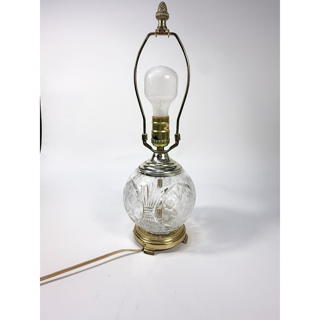 Floral Crystal Table Lamp Traditional Brass Base Etched Flowers Clear Glass Bowl Vintage Home Decor Lighting Decorative Accents