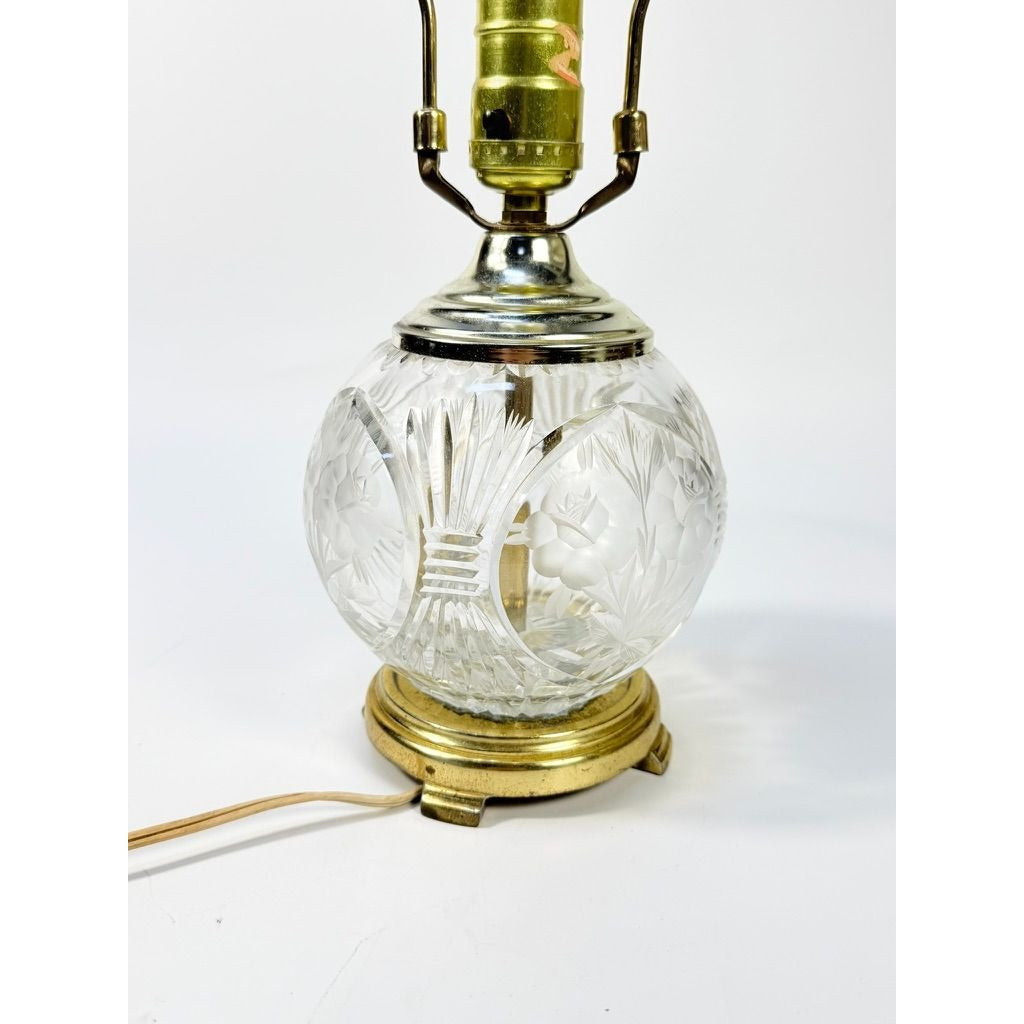 Floral Crystal Table Lamp Traditional Brass Base Etched Flowers Clear Glass Bowl Vintage Home Decor Lighting Decorative Accents